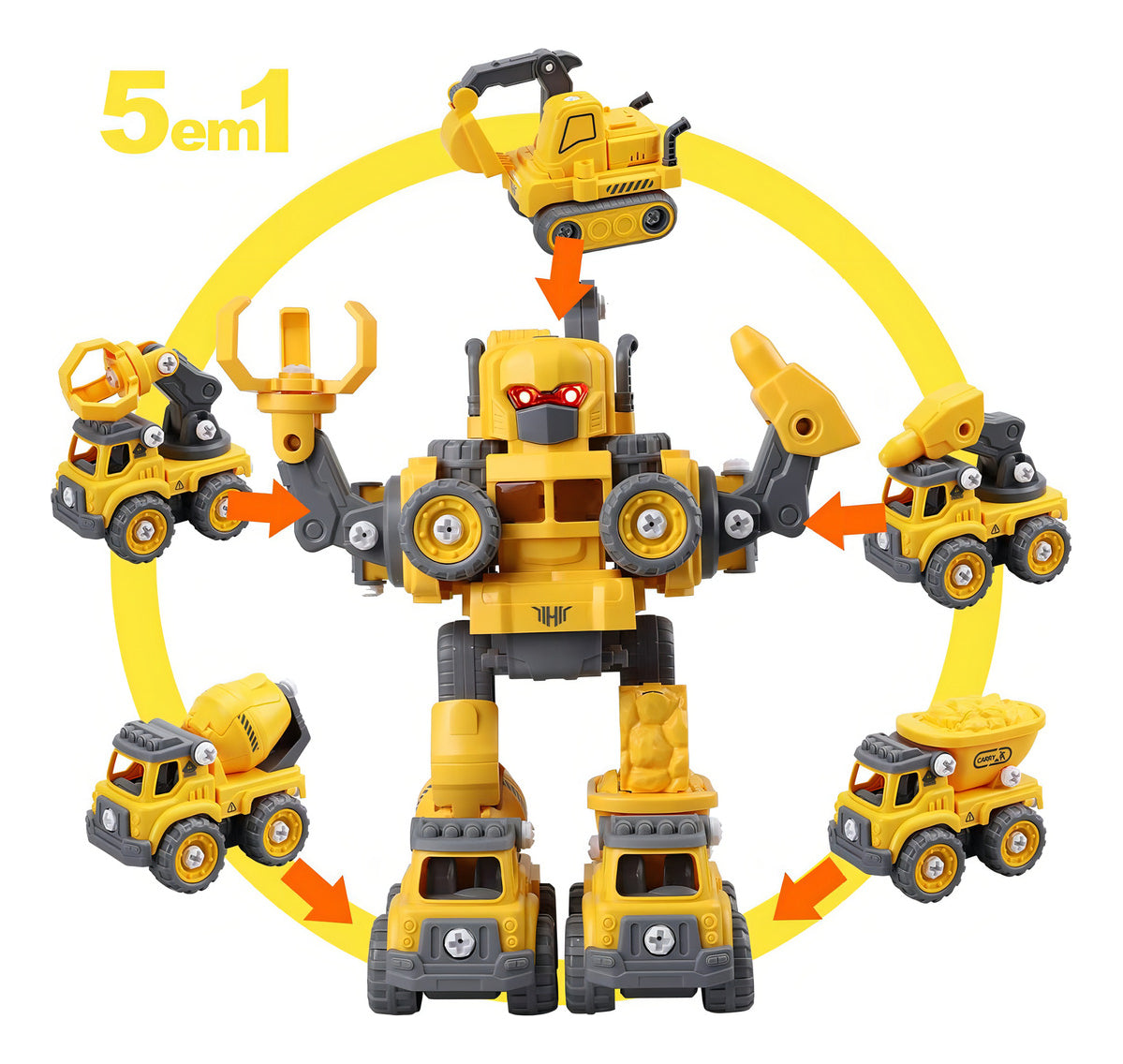 Robô Carrinho Brinquedo 5 em 1 Construbots Monta e Desmonta Educativo Infantil com Ferramentas Criativas